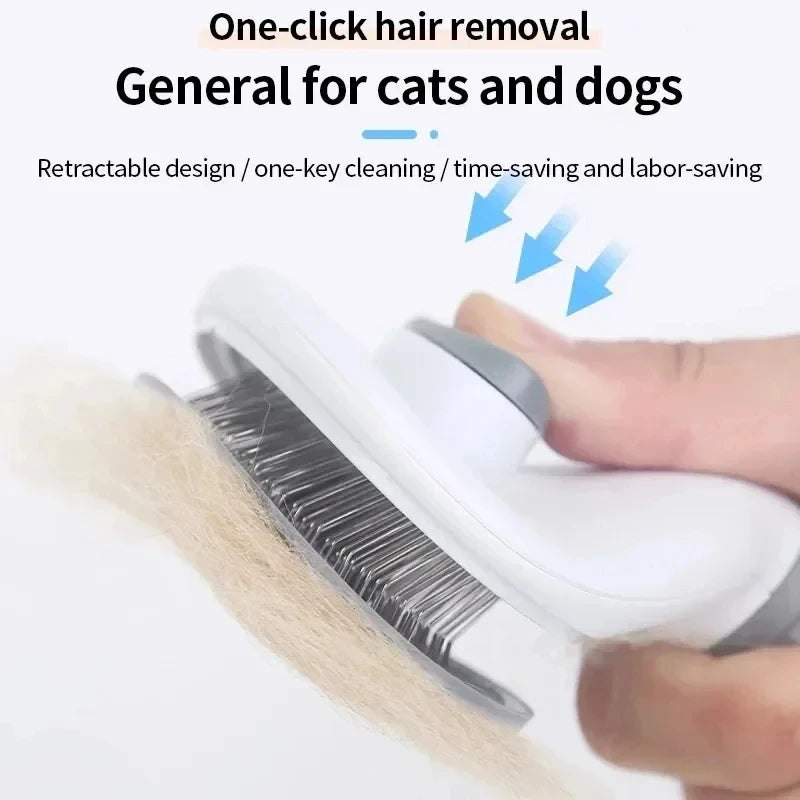 Self-Cleaning Pet Slicker Brush — One-Click Hair Removal for Dogs & Cats | Soft Bristle Grooming Tool for All Coat Types