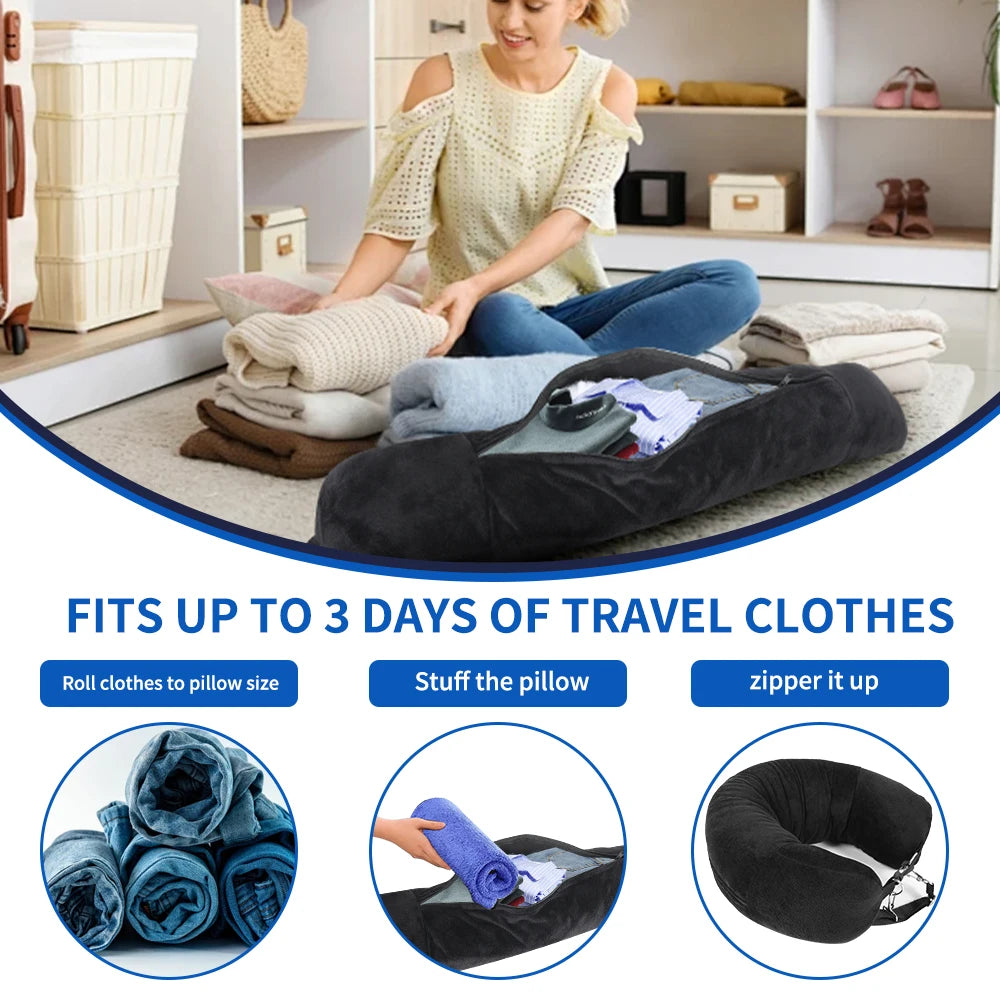 Travel Neck Pillow Set with Eye Mask and Carry Bag — Memory Foam Support Pillow for Flights, Trains, and Long Trips