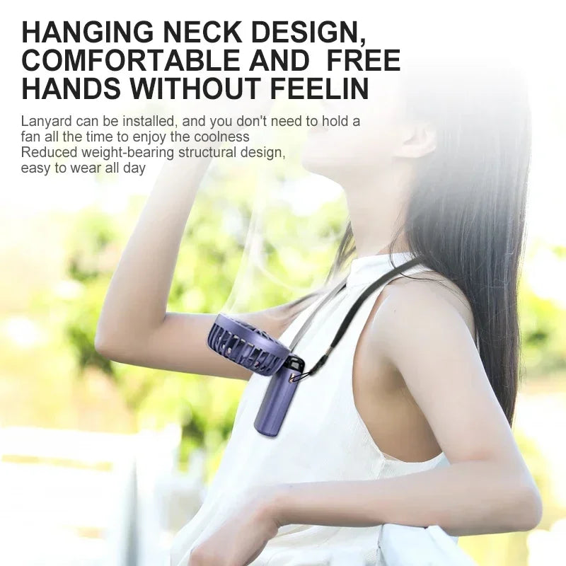 5-Speed Handheld and Neck Fan — USB Rechargeable Portable Fan with Digital Display for Travel, Office, and Outdoors