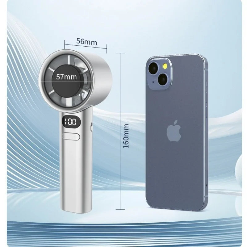 Bladeless Turbine Handheld Fan — Stepless Speed Control Portable Mini Fan with LED Display for Travel and Daily Use