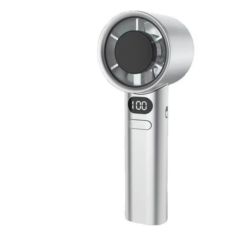 Bladeless Turbine Handheld Fan — Stepless Speed Control Portable Mini Fan with LED Display for Travel and Daily Use