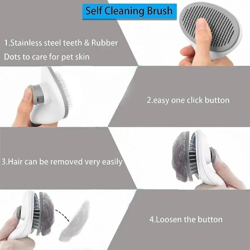 Self-Cleaning Pet Slicker Brush — One-Click Hair Removal for Dogs & Cats | Soft Bristle Grooming Tool for All Coat Types