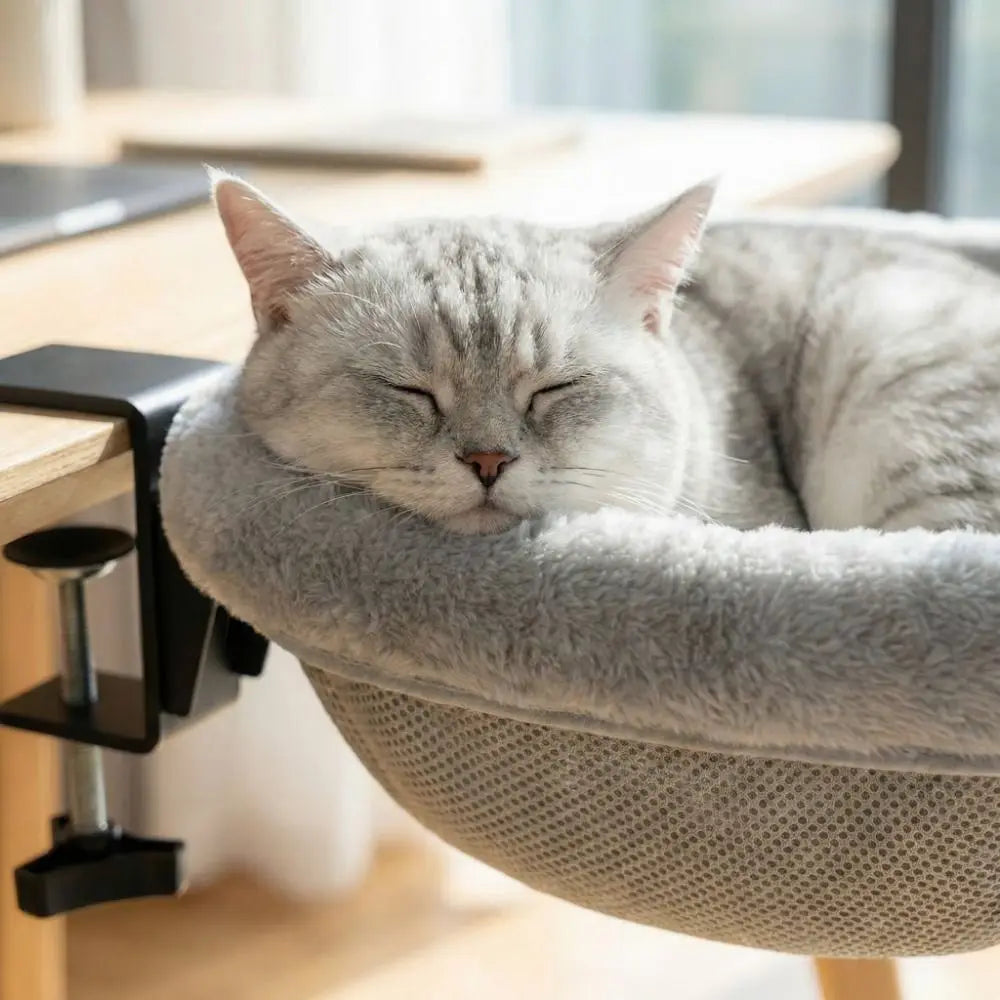 Space-Saving "Desk-Side" Cat Bed – Detachable Folding Hammock for Pet Parents