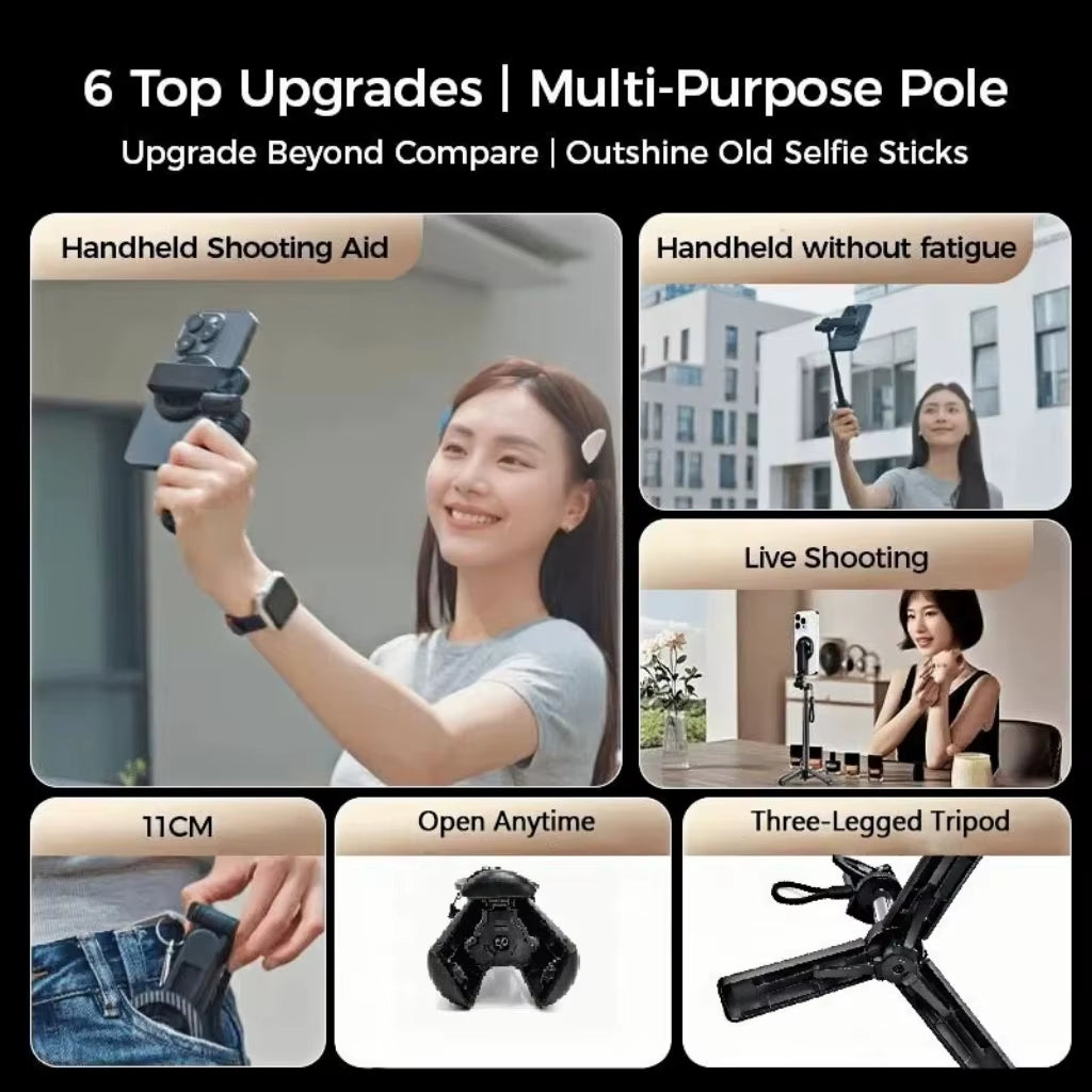 4-In-1 Magnetic Mini Selfie Stick – 360° Rotating Wireless Bluetooth Tripod & Handheld Stabilizer
