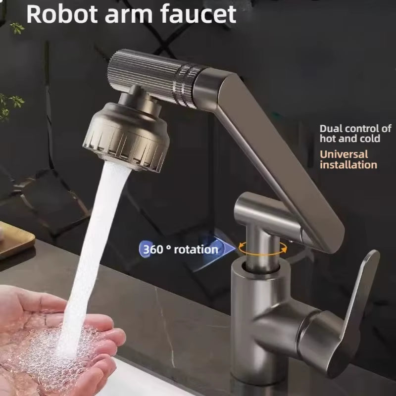 1080° Universal Swivel Robotic Arm Faucet | Splash-Proof Dual-Mode Extension Aerator