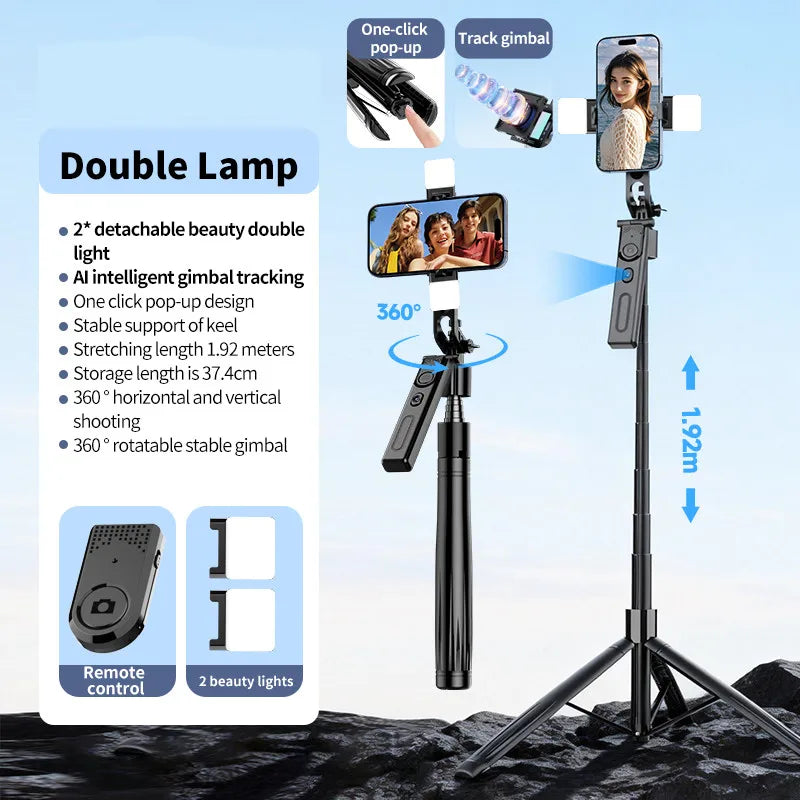 360° AI Auto-Tracking Gimbal | Foldable Smart Selfie Stick & Tripod with Motion Sensing