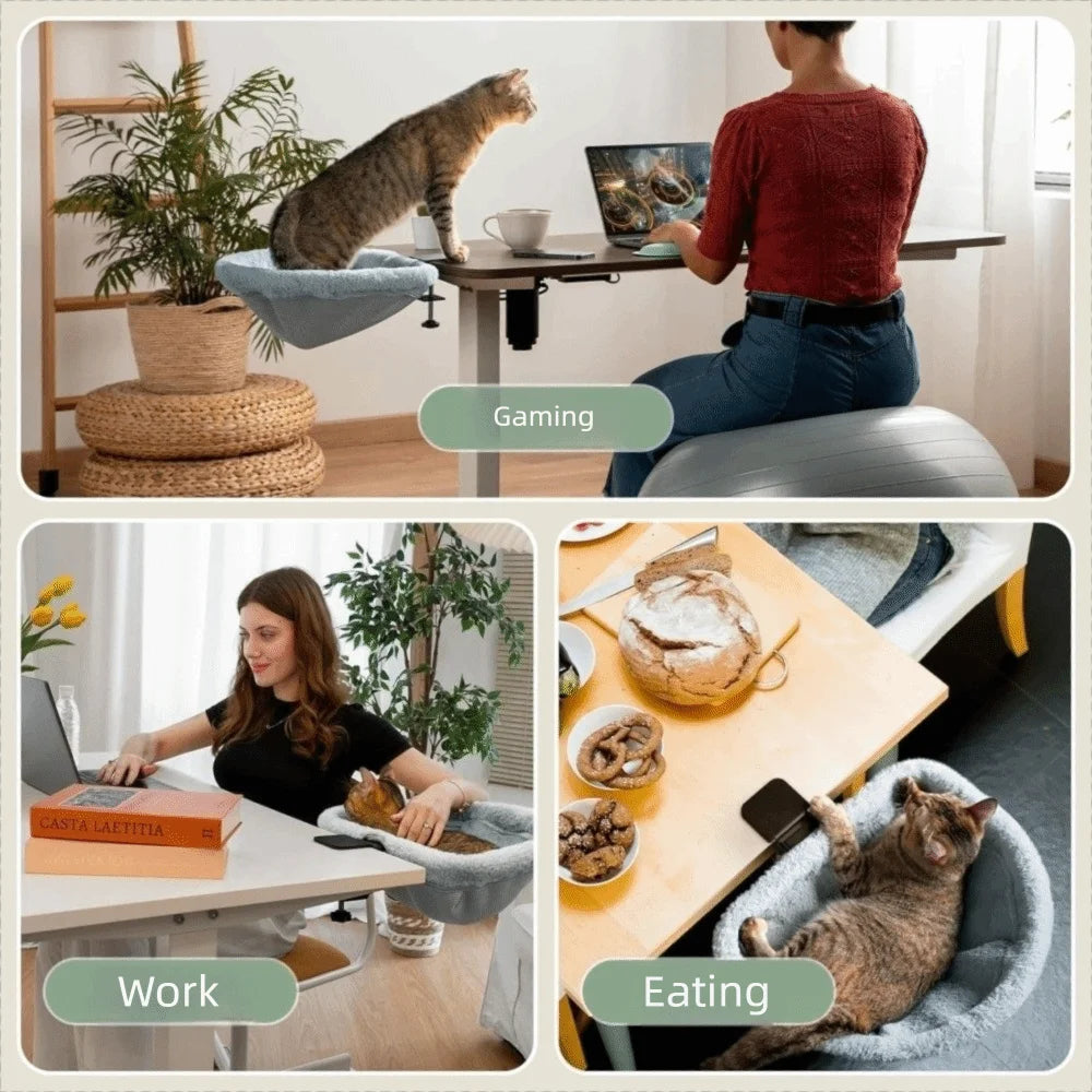 Space-Saving "Desk-Side" Cat Bed – Detachable Folding Hammock for Pet Parents