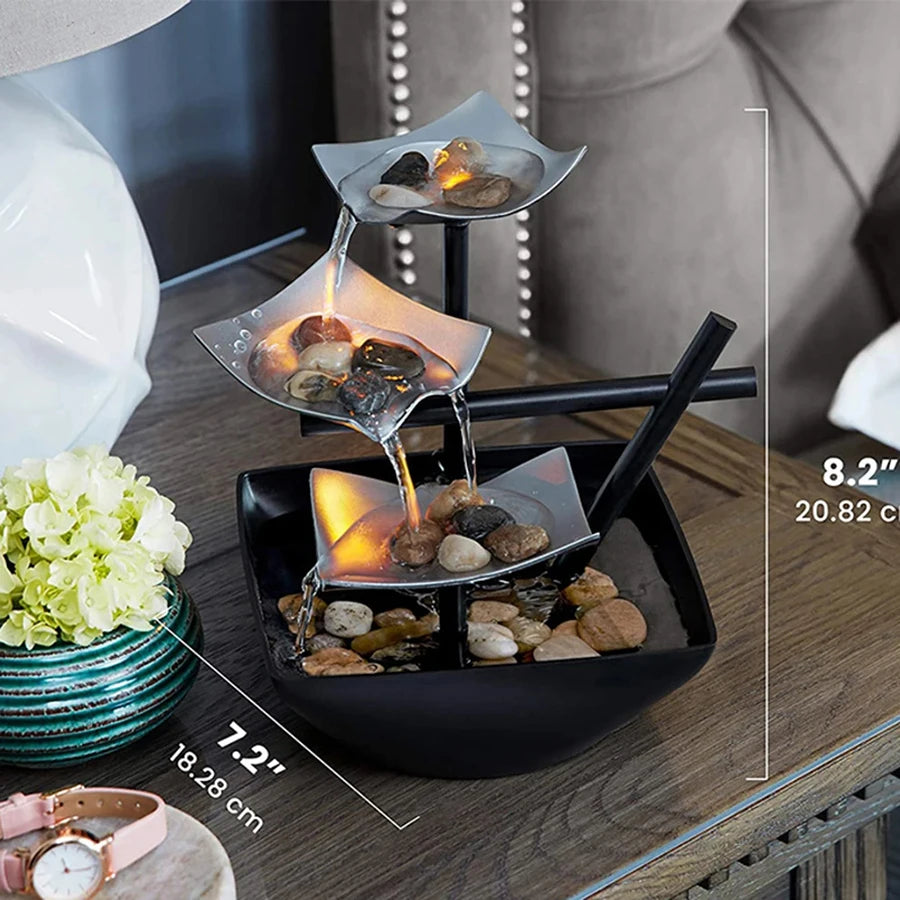 Miniature Zen Garden Tabletop Fountain – Relaxing 3-Tier LED Waterfall