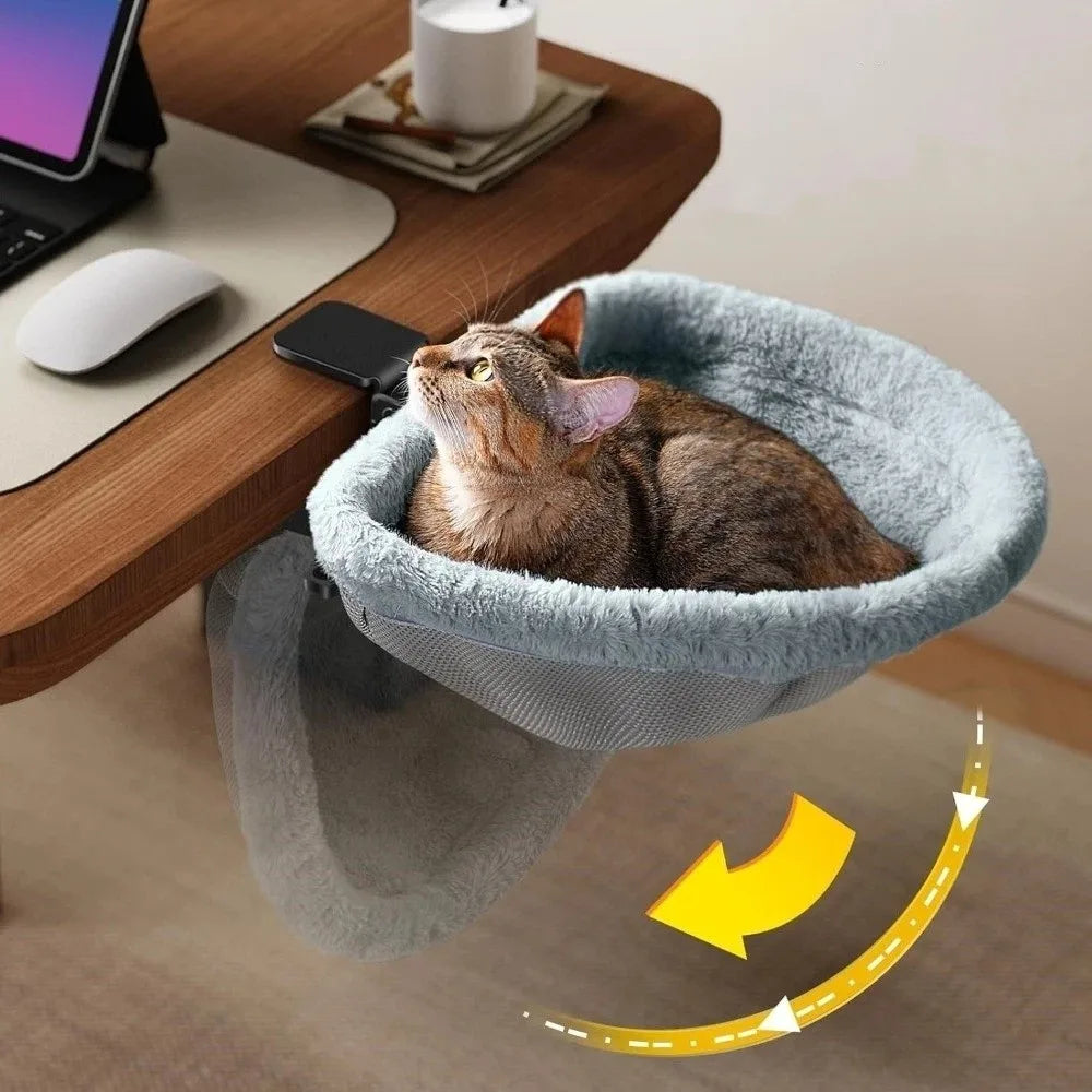 Space-Saving "Desk-Side" Cat Bed – Detachable Folding Hammock for Pet Parents