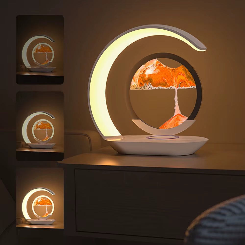 Kinetic Sand Art LED Lamp with Integrated Wireless Charging Base