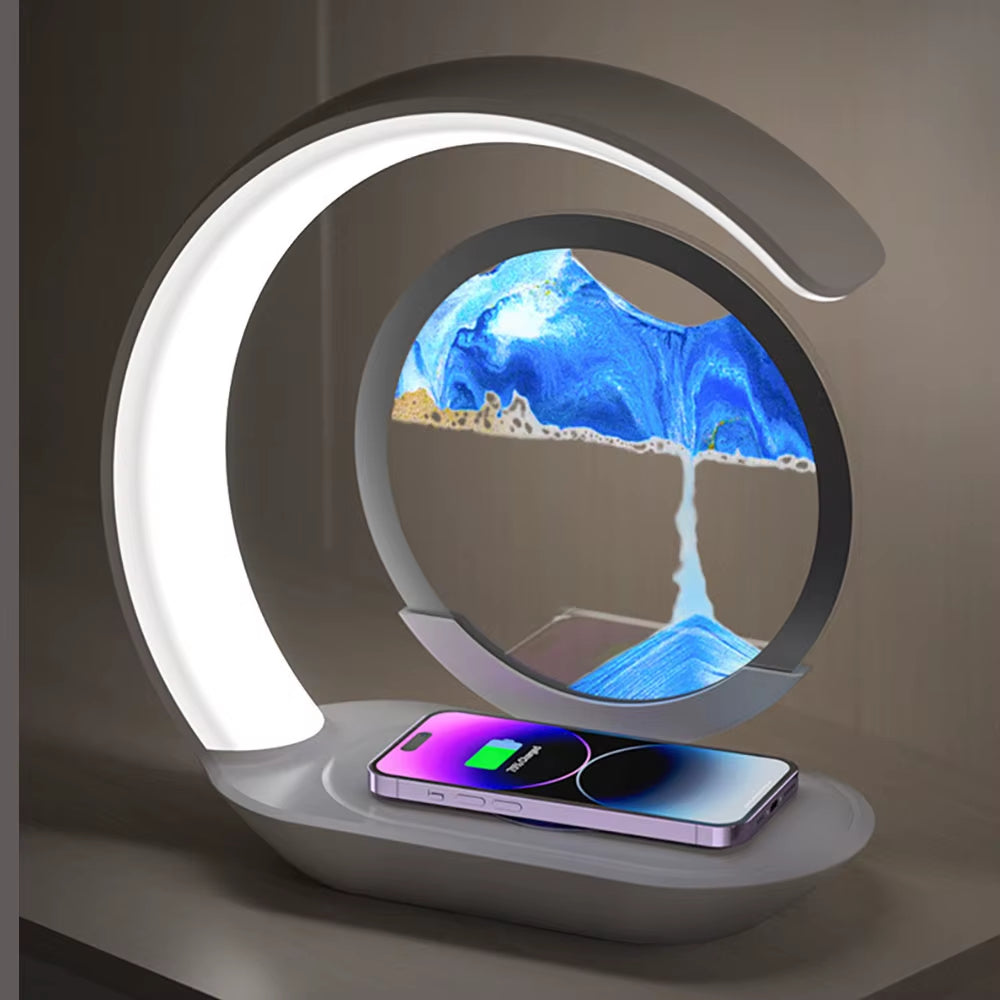 Kinetic Sand Art LED Lamp with Integrated Wireless Charging Base