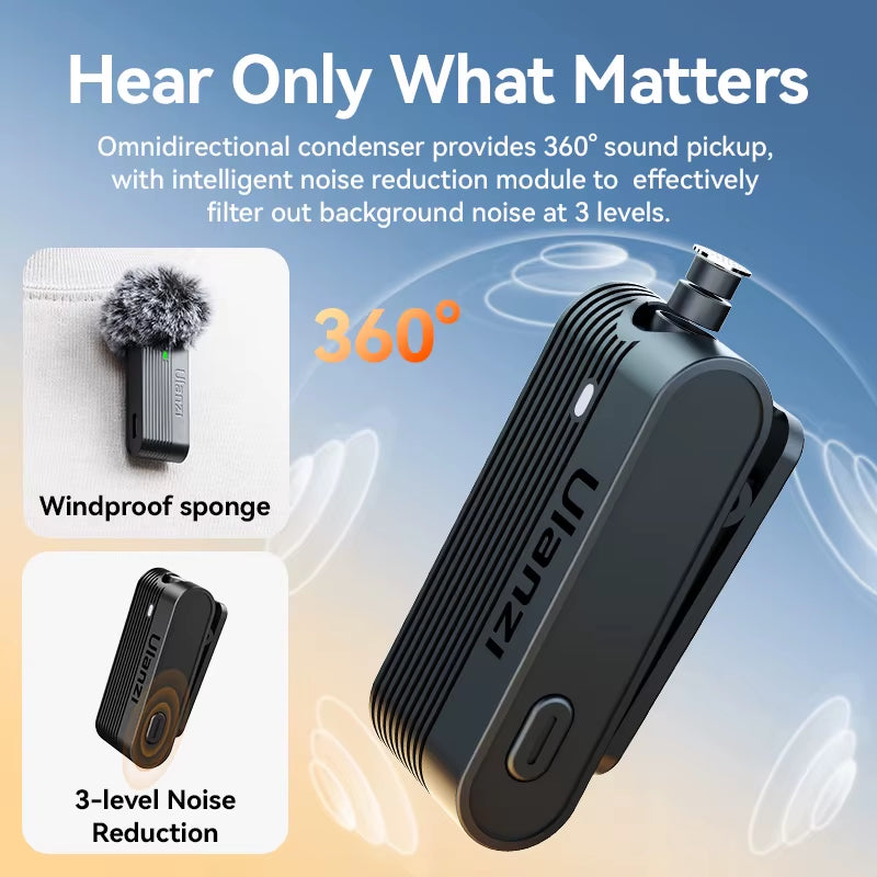 A100 Pro Wireless Lavalier Microphone | Dual-Channel Recording with Portable Charging Case