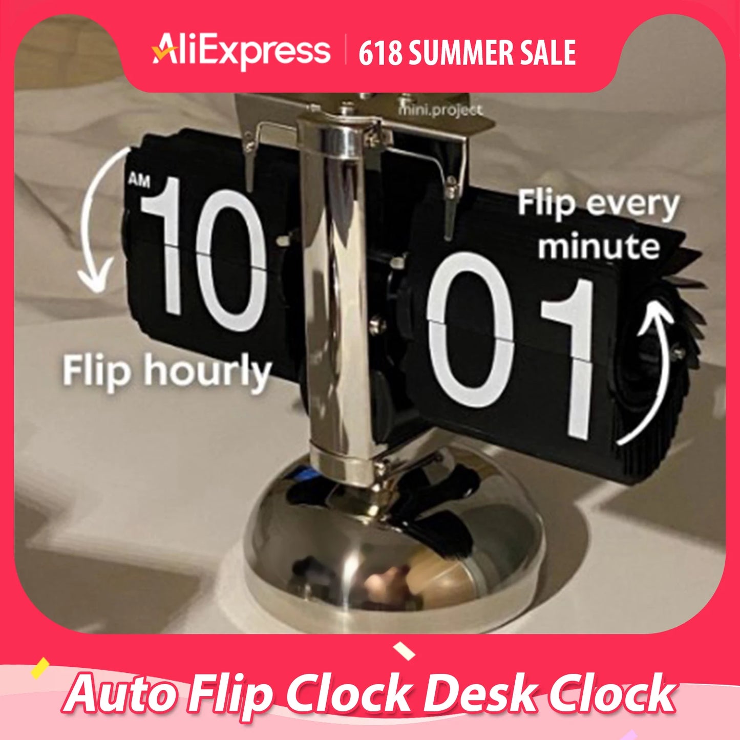 Retro Minimalist Auto-Flip Clock – Single Foot Mechanical Desk Clock