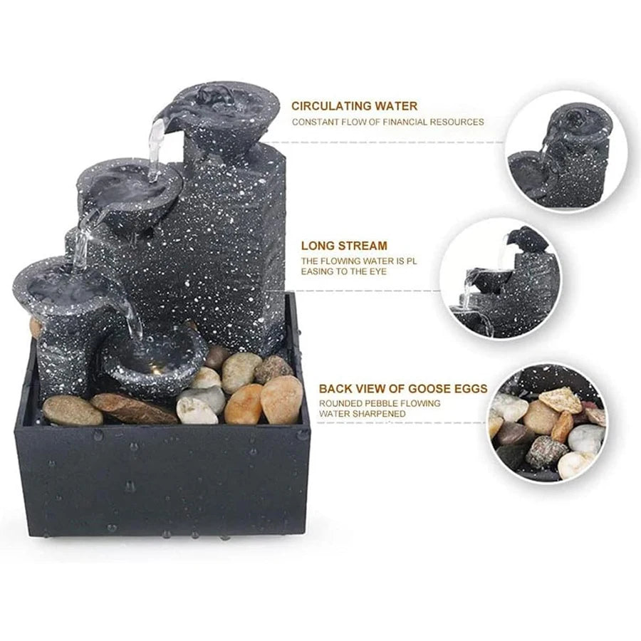 Miniature Zen Garden Tabletop Fountain – Relaxing 3-Tier LED Waterfall