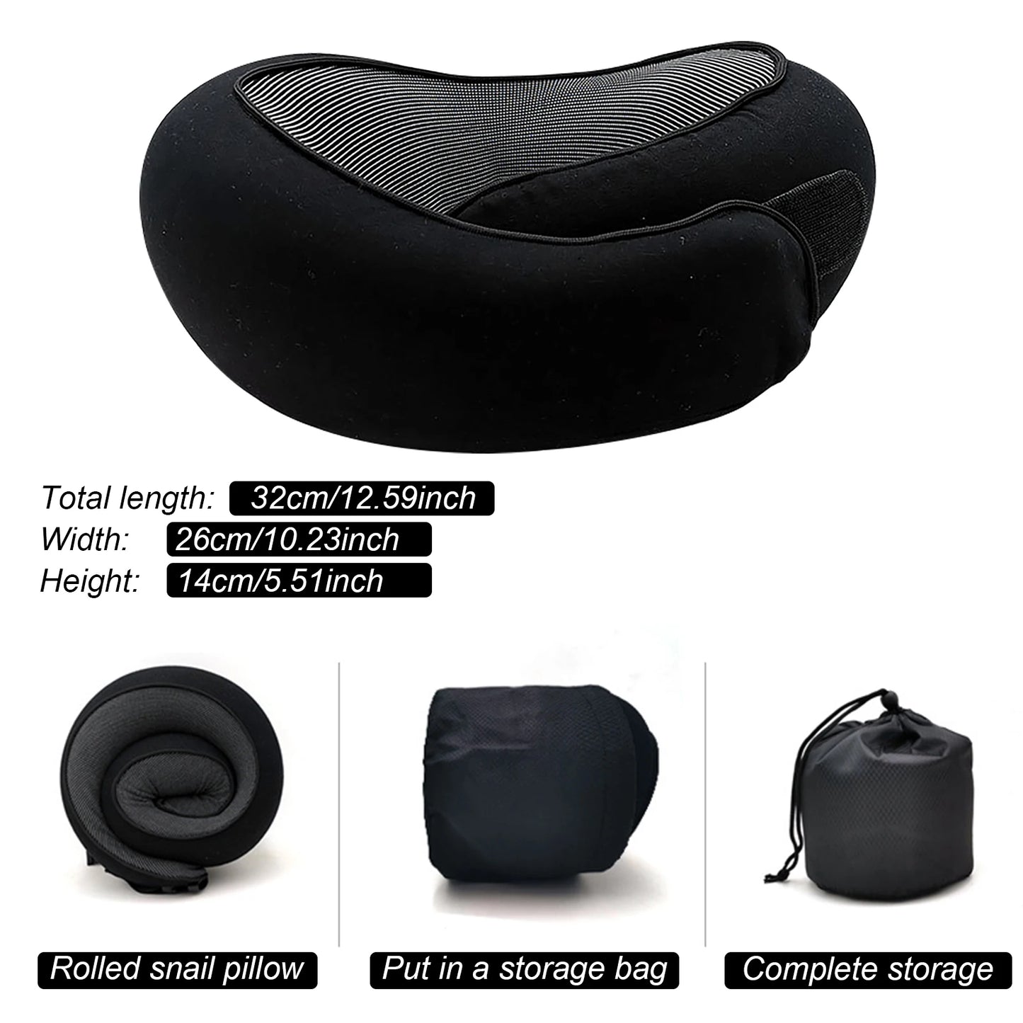 Ergonomic "Snail" Memory Foam Travel Pillow | 360° Neck Support for Flights & Long Commutes