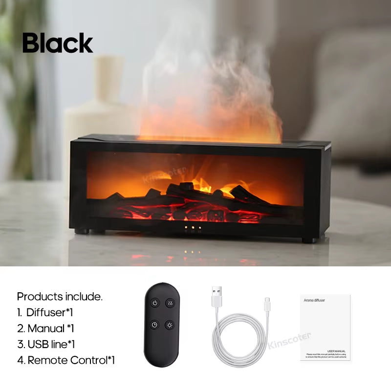 Fireplace Aroma Diffuser – Simulated Flame Ultrasonic Humidifier with Remote & Auto-Off