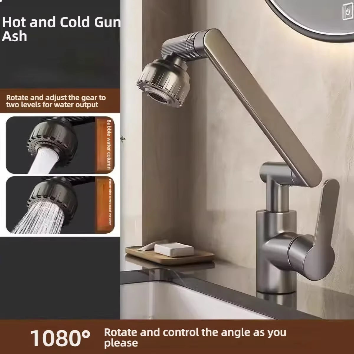 1080° Universal Swivel Robotic Arm Faucet | Splash-Proof Dual-Mode Extension Aerator