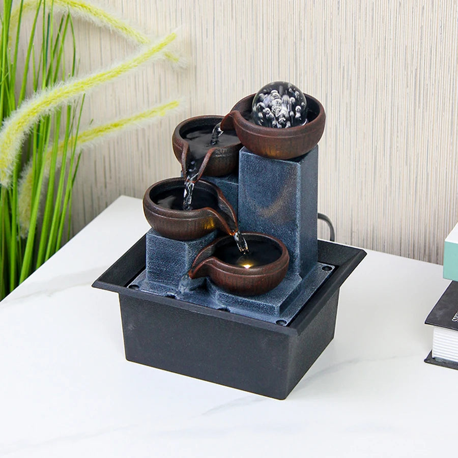 Miniature Zen Garden Tabletop Fountain – Relaxing 3-Tier LED Waterfall