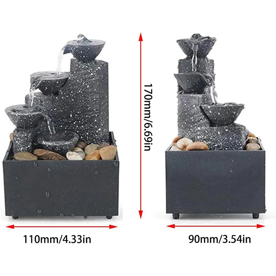 Miniature Zen Garden Tabletop Fountain – Relaxing 3-Tier LED Waterfall